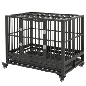 Heavy Duty Metal Crate With Lockable Wheels, Double Door And Removable Tray, Gray (Option: Gray)