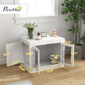 Crate Furniture With 360 Rotatable Removable Dog Bowls For Medium Dogs, White (Option: White)