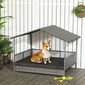 Rattan & Steel House W/ Sofa Bed & Canopy For Small/Medium/Large Dogs (Option: Charcoal Gray-1020x200x845 mm)